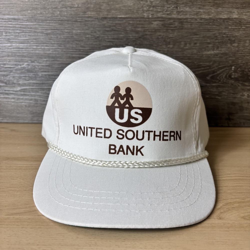 Vintage United Southern Bank Hat Cap Snap Back White Promo Advertising Mens 80s
